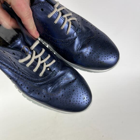 Cole Haan ZeroGrand Shoes Women's 7 Marine Blue Leather Comfort Wingtip Oxford - Picture 9 of 12
